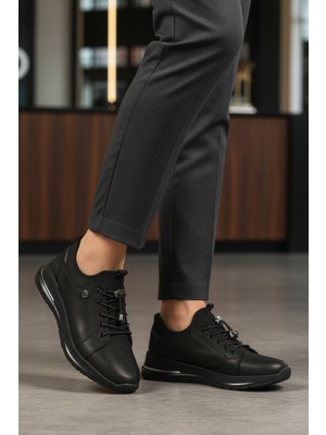 Ayakmod 5004 Hakiki Deri Siyah Nubuk Kadın Günlük Ayakkabı