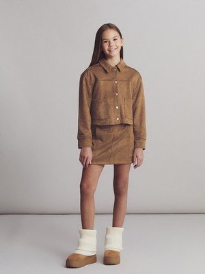 LC Waikiki Kids Kahverengi Süet Görünümlü Kız Çocuk Ceket