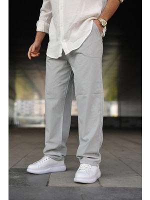 Comstar Erkek Trend Basic Bol Paça Gri Baggy Keten Pantolon