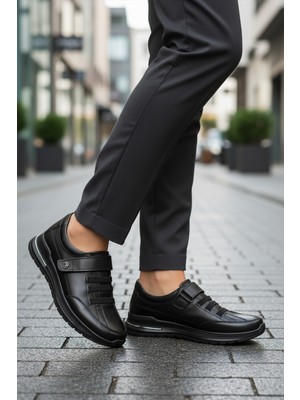 Ayakmod 058-Ç Hakiki Deri Cırtlı Siyah Kadın Günlük Ayakkabı