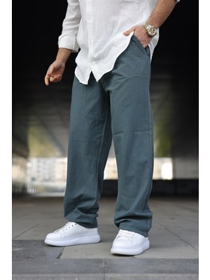 Comstar Erkek Trend Basic Bol Paça Petrol Baggy Keten Pantolon