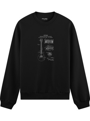 The Lucid Lab Gibson Les Paul Gitar Oversize Sweatshirt - Siyah