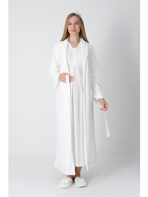 Erdeniz Tekstil Hamile & Lohusa Jakarlı/şık Fiyonk Detaylı 2’li Gecelik ve Sabahlık Takım – Viskoz Pamuk-Tesettür Uyumlu