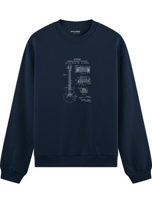 The Lucid Lab Gibson Les Paul Gitar Oversize Sweatshirt - Lacivert