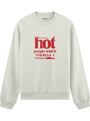The Lucid Lab Hot People Watch Formula 1 Oversize Sweatshirt - Beyaz