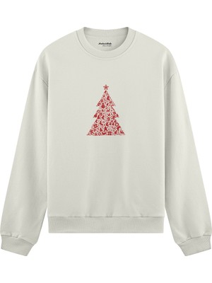 The Lucid Lab Iconic Christmas Tree Oversize Sweatshirt - Beyaz