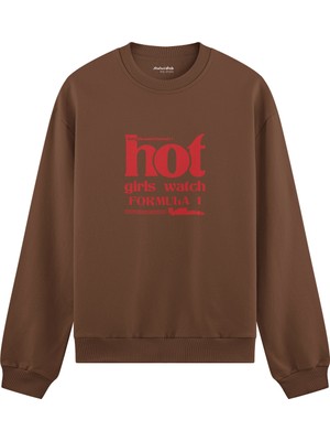 The Lucid Lab Hot Girls Watch Formula 1 Oversize Sweatshirt - Kahverengi