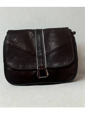 Hakiki Deri Siyah Tokalı Fermuarlı Omuz Çantası