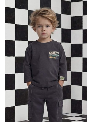 DeFacto Oversize Geniş Kalıp Bisiklet Yaka Baskılı Uzun Kollu Tişört Erkek Bebek G6136A526SP