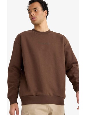 DeFacto Boxy Fit Bisiklet Yaka İçi Yumuşak Tüylü Baskılı Sweatshirt X8282AZ25AU