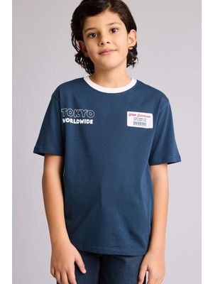 DeFacto New Regular Fit Bisiklet Yaka Baskılı Kısa Kollu Tişört Erkek Çocuk G7470A826SM