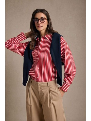 DeFacto %100 Pamuk Oversize Çizgili Poplin Gömlek G7779AX26SP