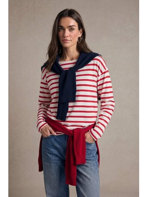 DeFacto %100 Pamuk Relax Fit Kayık Yaka Premium Çizgili Tişört G7861AX26SP