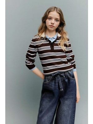 DeFacto Polo Yaka Kazak Kız Çocuk G6976A826SP