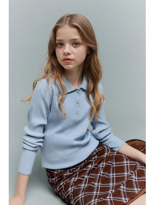 DeFacto Polo Yaka Kazak Kız Çocuk G6977A826SP