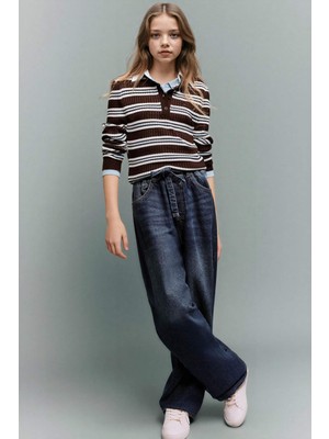 DeFacto Wide Baggy Fit Beli Lastikli Jean Pantolon Kız Çocuk G2949A825WN