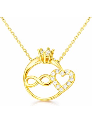 Aya Diamond Gümüş Sonsuzluk ve Kalp Taşlı Bayan Kolye