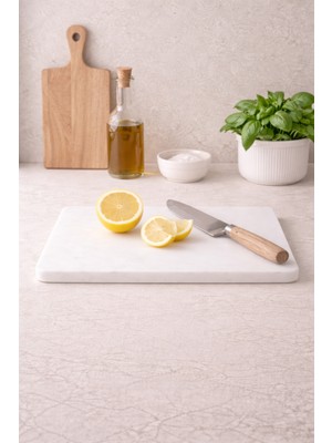 Marbello Mermer Kesme Tahtası 20x30 cm Beyaz Steak Peynir Şarküteri Sunum Servis Tablası