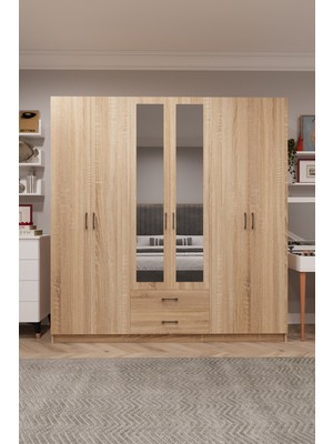 Asra Trend Lüks 6 Kapaklı Çekmeceli Gardırop %100 MDF Askılı Aynalı Düzenleyici Elbise Dolabı G-05