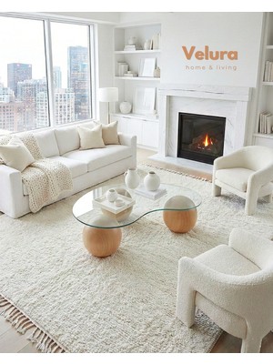 Modern Orta Sehpa & Top Sehpa Cam Sehpa & Küre Orta Sehpa - Meşe Top - Fasulye - Şeffaf Cam