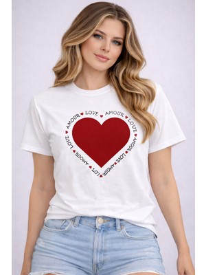 herkesemoda Amour Love Baskı Detaylı Basic T-Shirt