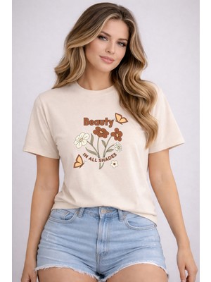 herkesemoda Beauty Baskı Detaylı Basic T-Shirt