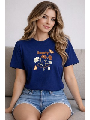herkesemoda Beauty Baskı Detaylı Basic T-Shirt