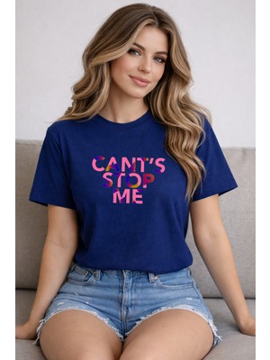 herkesemoda Cant's Stop Me Baskı Detaylı Basic T-Shirt