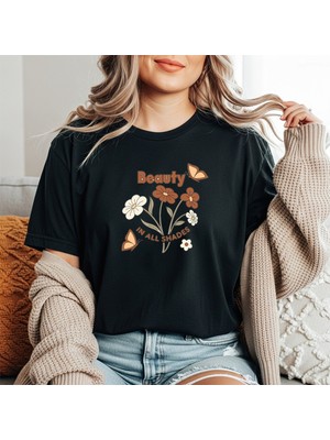 herkesemoda Beauty Baskı Detaylı Basic T-Shirt