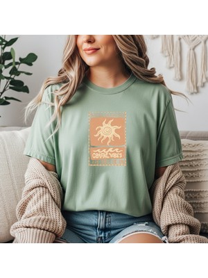 herkesemoda Coastal Vibes Baskı Detaylı Basic T-Shirt