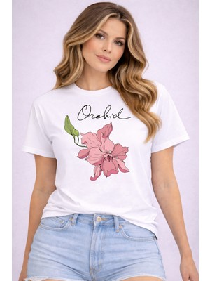 herkesemoda Orehid  Baskı Detaylı Basic T-Shirt