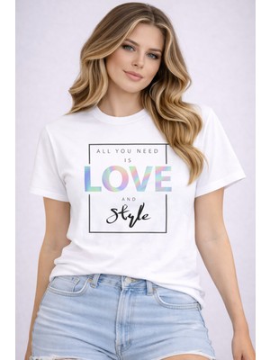 herkesemoda All You Need Love  Baskı Detaylı Basic T-Shirt