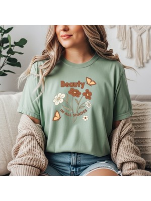 herkesemoda Beauty Baskı Detaylı Basic T-Shirt