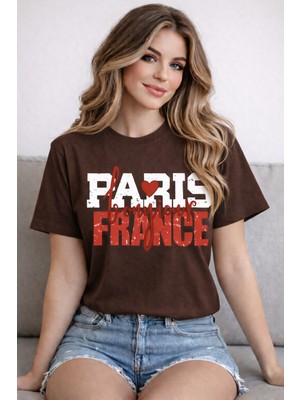 herkesemoda Paris France Baskı Detaylı Basic T-Shirt