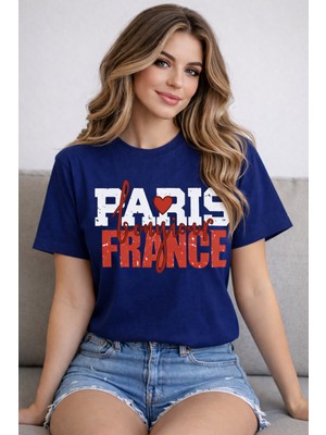 herkesemoda Paris France Baskı Detaylı Basic T-Shirt
