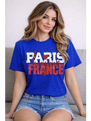 herkesemoda Paris France Baskı Detaylı Basic T-Shirt