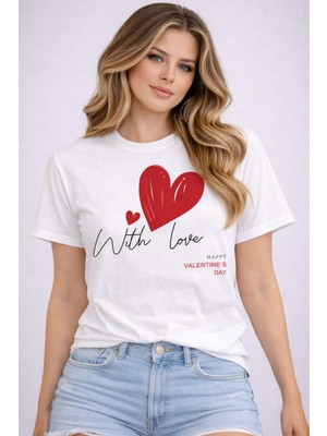 herkesemoda White Love Baskı Detaylı Basic T-Shirt