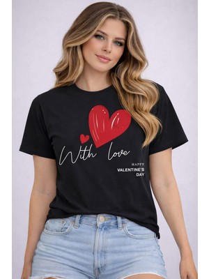 herkesemoda White Love Baskı Detaylı Basic T-Shirt