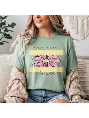herkesemoda Always Be Happy Baskı Detaylı Basic T-Shirt