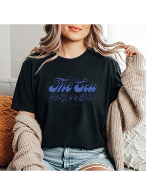 herkesemoda The Sea  Baskı Detaylı Basic T-Shirt