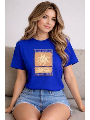 herkesemoda Coastal Vibes Baskı Detaylı Basic T-Shirt