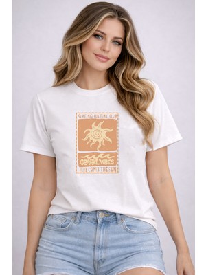 herkesemoda Coastal Vibes Baskı Detaylı Basic T-Shirt