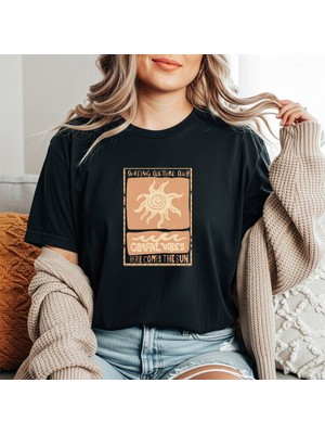 herkesemoda Coastal Vibes Baskı Detaylı Basic T-Shirt