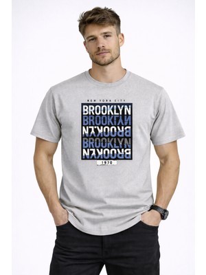herkesemoda Brooklyn Yazı Detaylı Erkek Basic T-Shirt