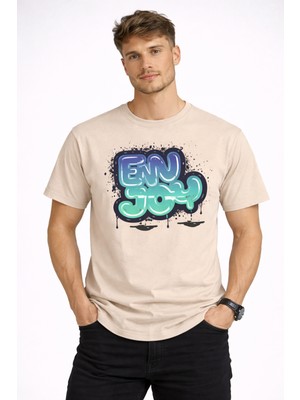 herkesemoda Enjoy Yazı Detaylı Basic  Erkek T-Shirt
