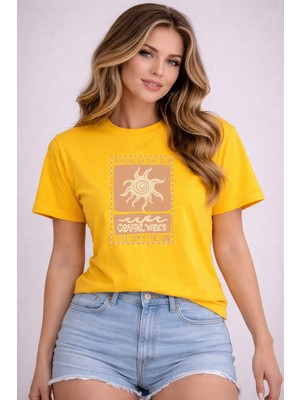 herkesemoda Coastal Vibes Baskı Detaylı Basic T-Shirt