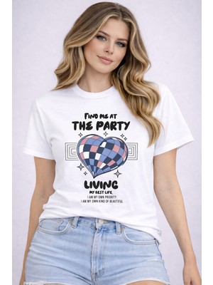 herkesemoda The Party Baskı Detaylı Basic T-Shirt