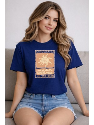herkesemoda Coastal Vibes Baskı Detaylı Basic T-Shirt