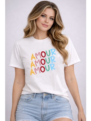 herkesemoda Amour Baskı Detaylı Basic T-Shirt