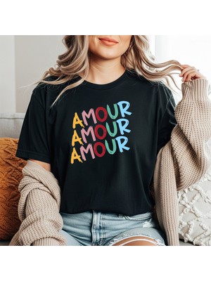 herkesemoda Amour Baskı Detaylı Basic T-Shirt